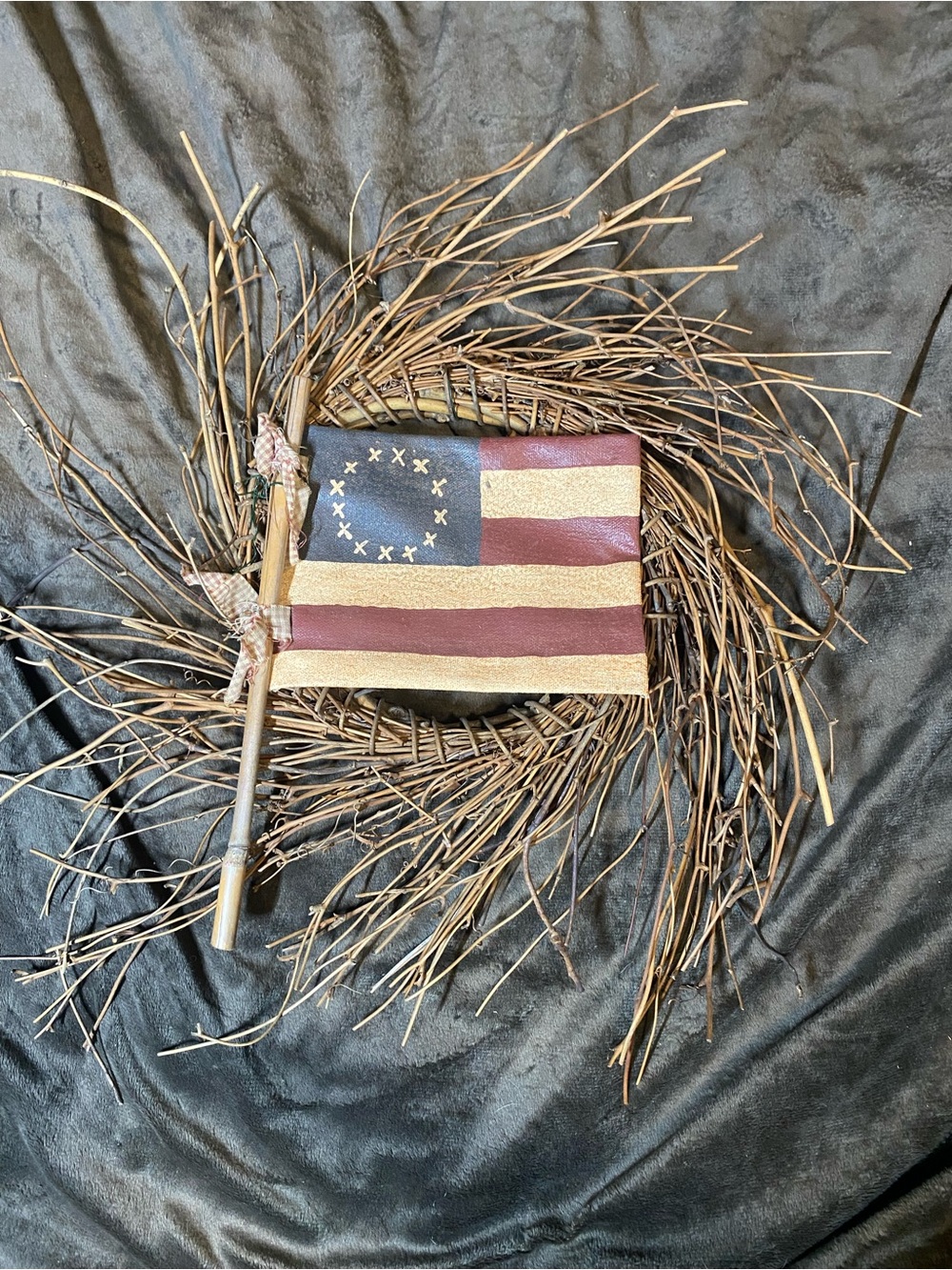 Handmade Betsy Ross Style Mini Flag on Twig Stick